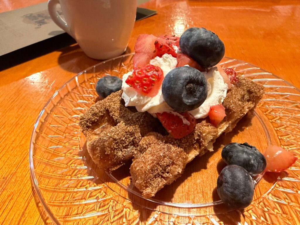 Croffle with berries and cream from Cattle Dog Coffee Roasters